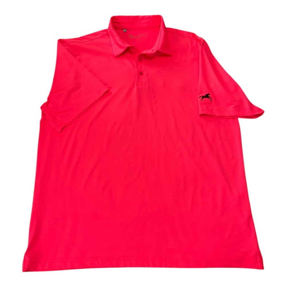 Under Armour Men’s XL Polo Shirt Neon Pink with Black Horse Logo – Loose Fit Per